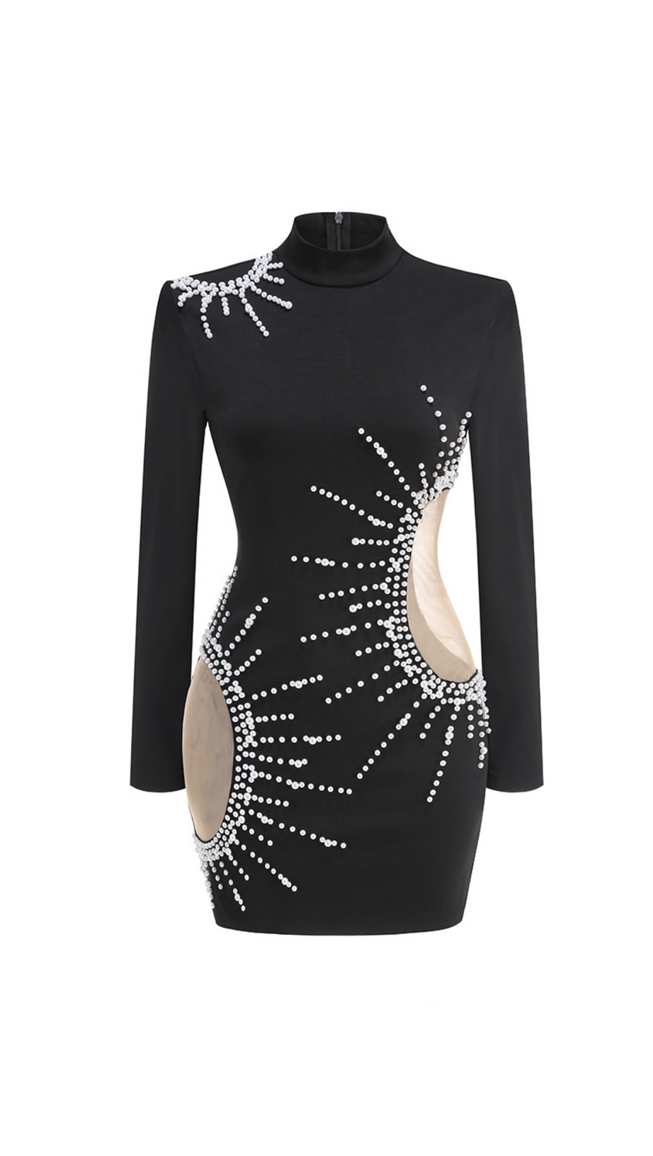 CAMILLE PEARL-EMBELLISHED MINI DRESS IN BLACK