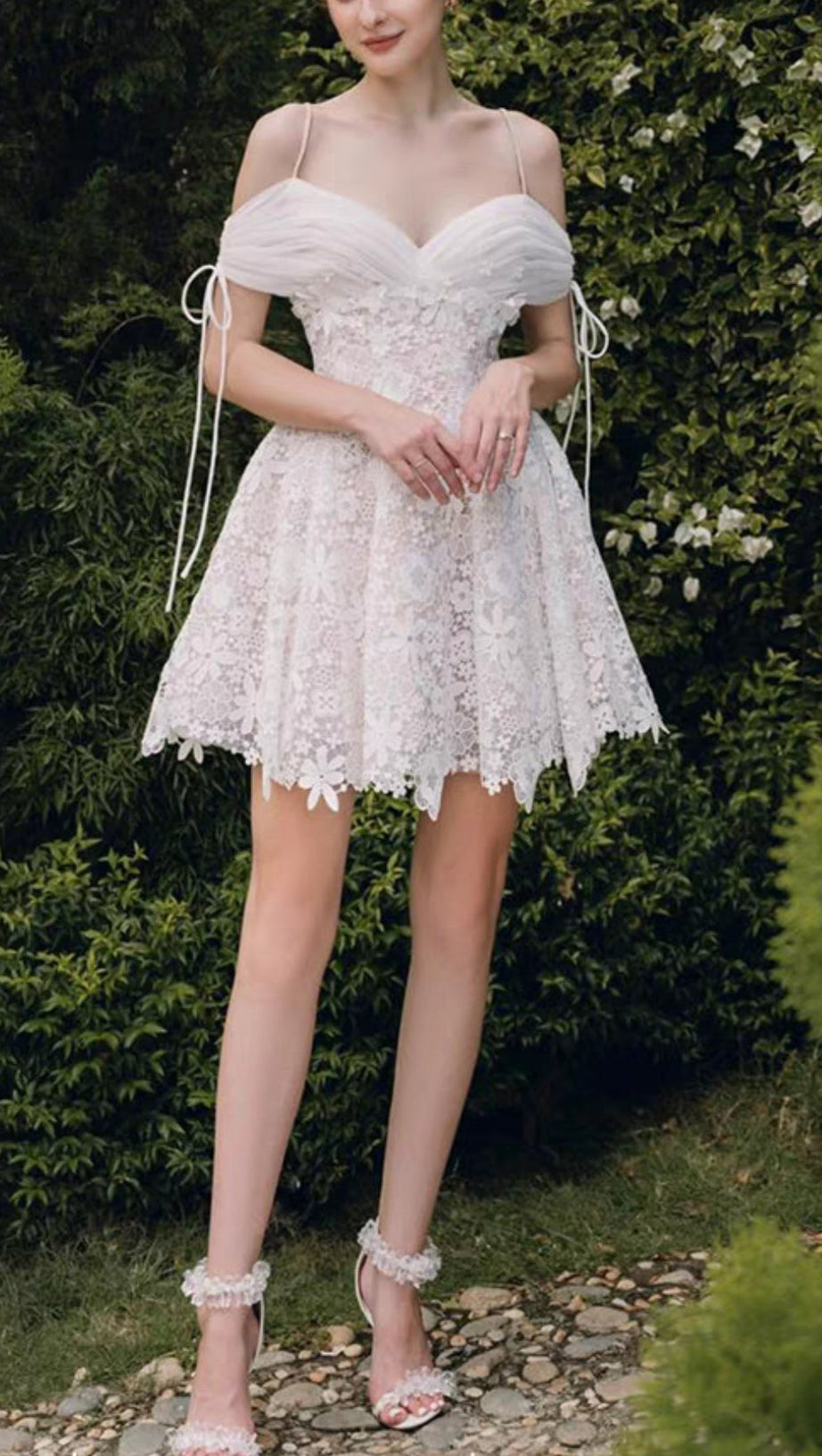 LACE STRAP MINI DRESS IN WHITE