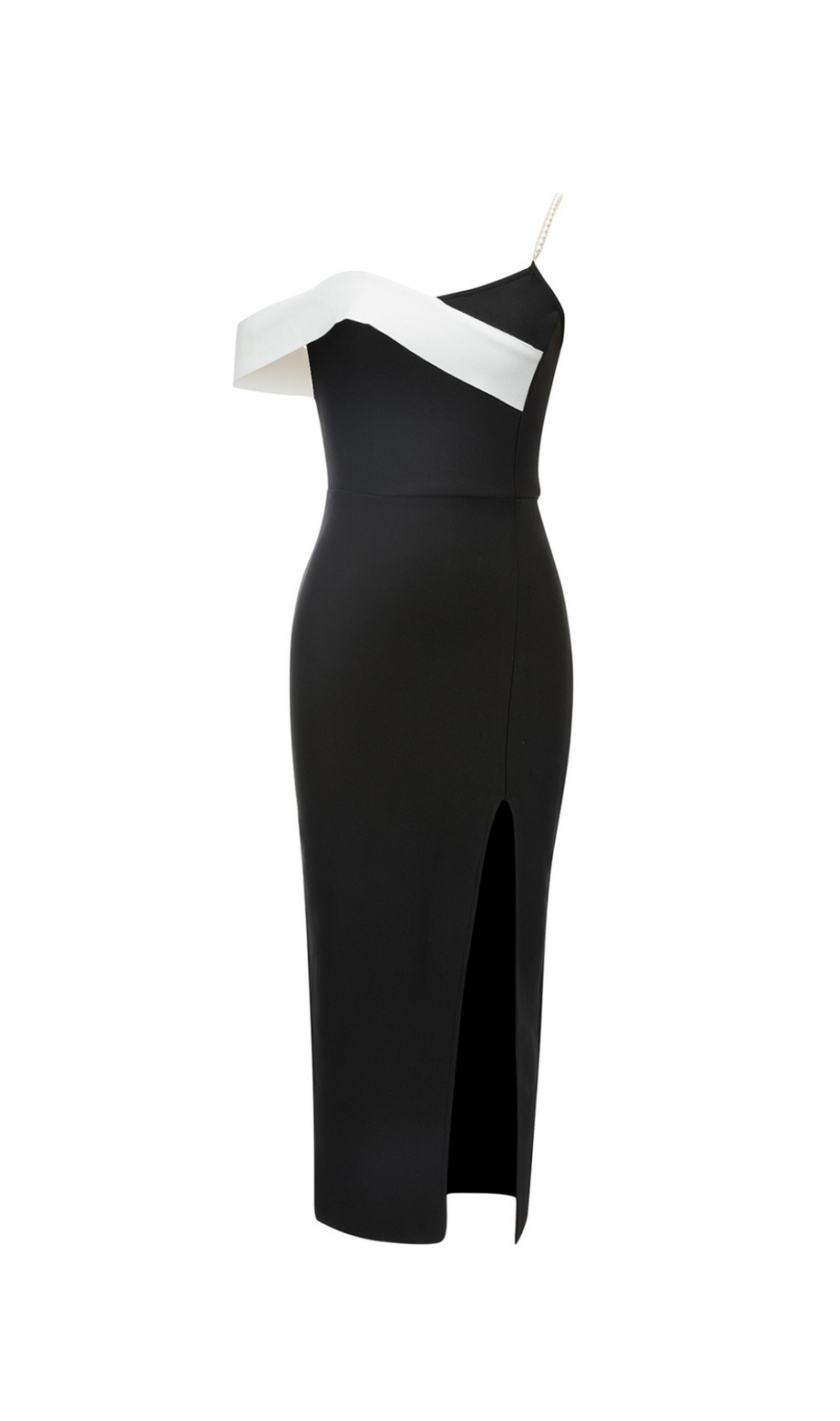 IRIS ONE SHOULDER PEARL STRAP MAXI DRESS IN BLACK