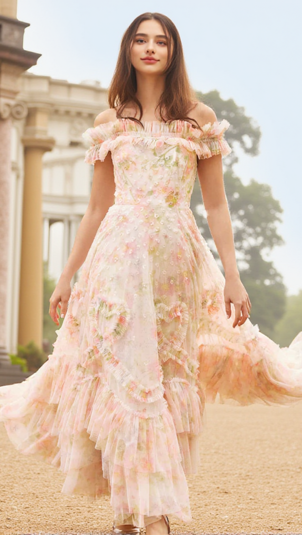 AIIZIE IMMORTAL ROSE OFF-SHOULDER ANKLE GOWN - product image