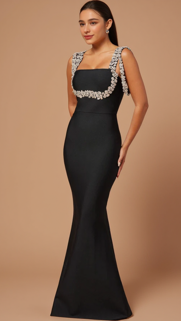AIIZIE MASIE CRYSTAL EMBELLISHED BANDAGE GOWN IN BLACK - product image