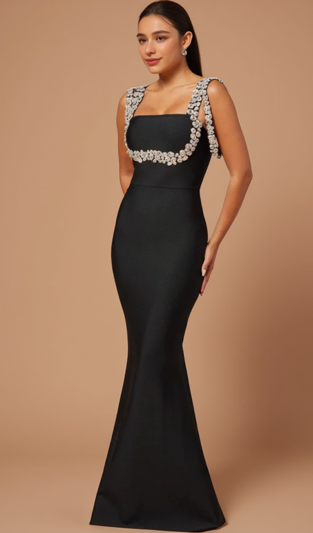 MASIE CRYSTAL EMBELLISHED BANDAGE GOWN IN BLACK