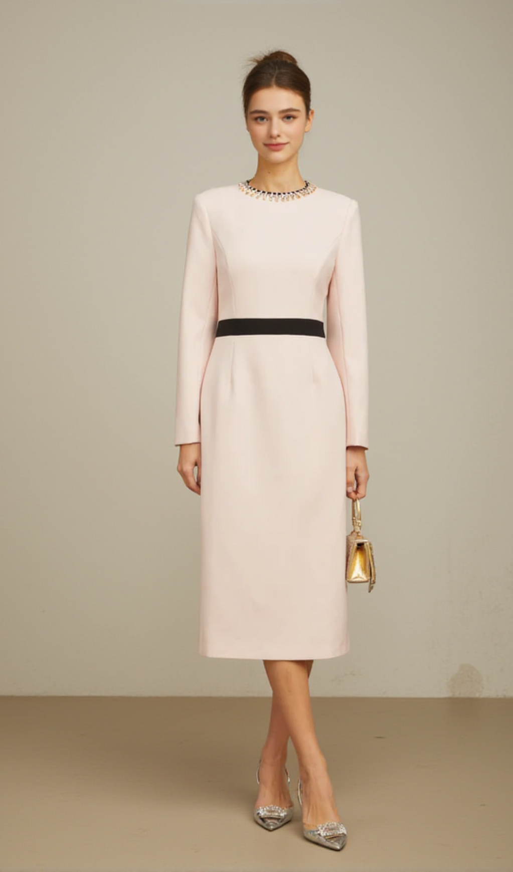 DIAMOND-EMBELLISHED SHEATH MAXI DRESS IN PINK