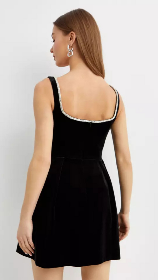AIIZIE BLACK VELVET SKATER MINI DRESS - product image