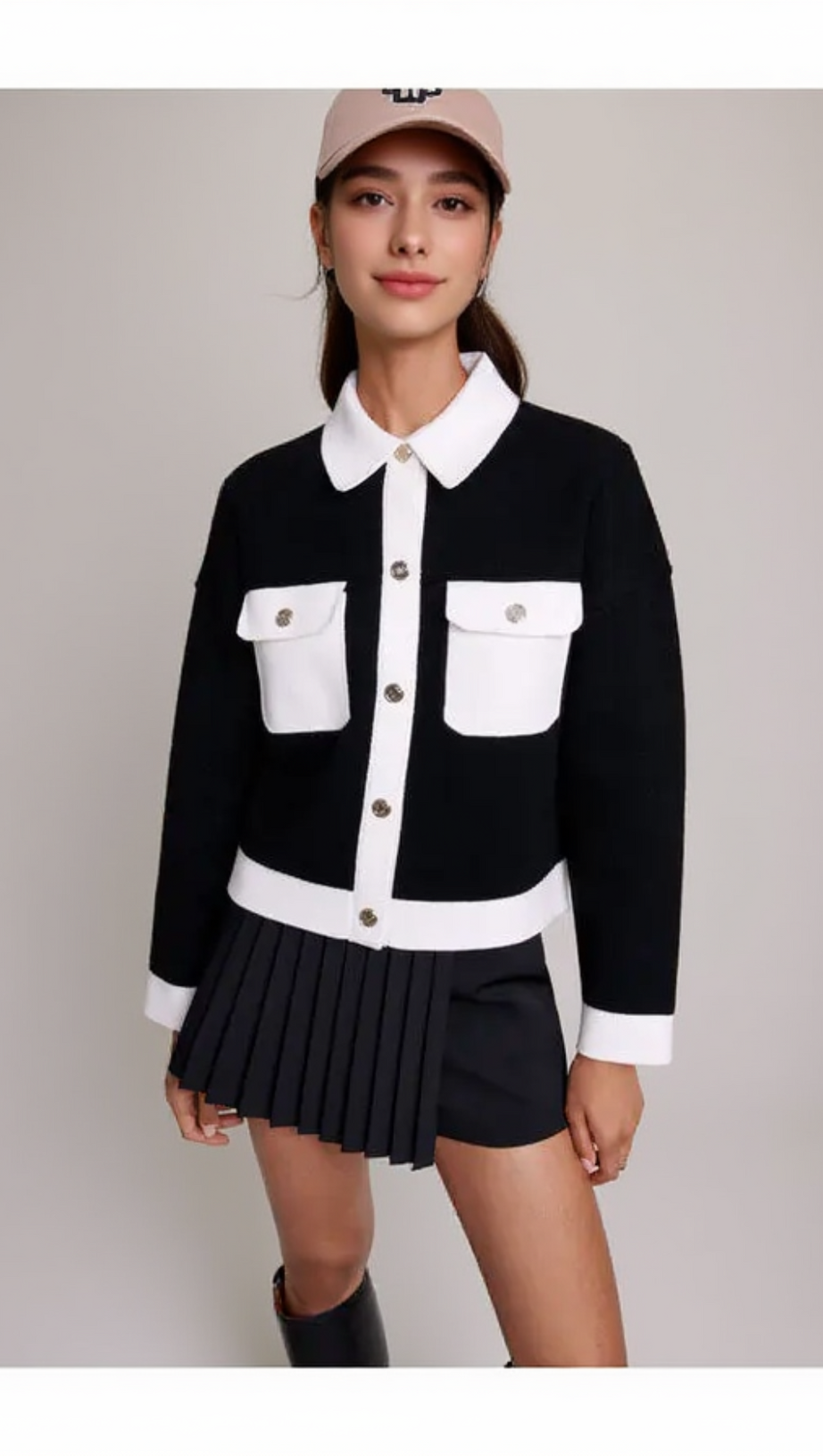 CROPPED CONTRASTING KNITTED CARDIGAN