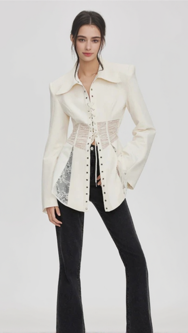 AIIZIE MELANY SEE THROUGH LACE UP SHIRT IN WHITE - product image