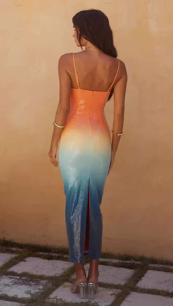 AIIZIE GRADIENT COLOR STARFISH SEQUIN MIDI DRESS - product image