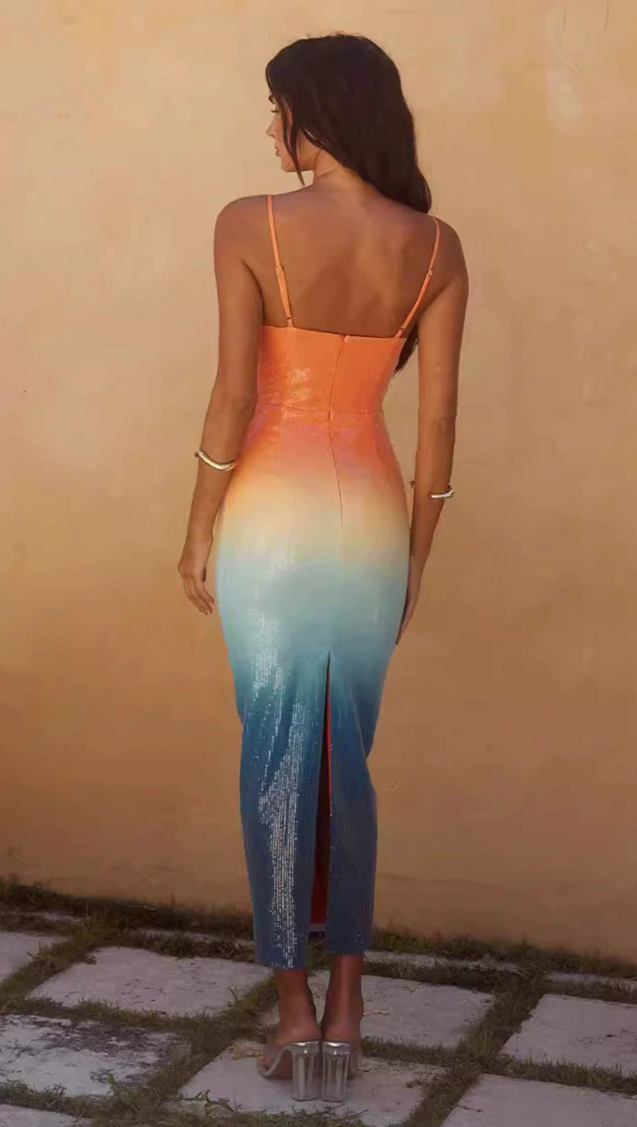 GRADIENT COLOR STARFISH SEQUIN MIDI DRESS
