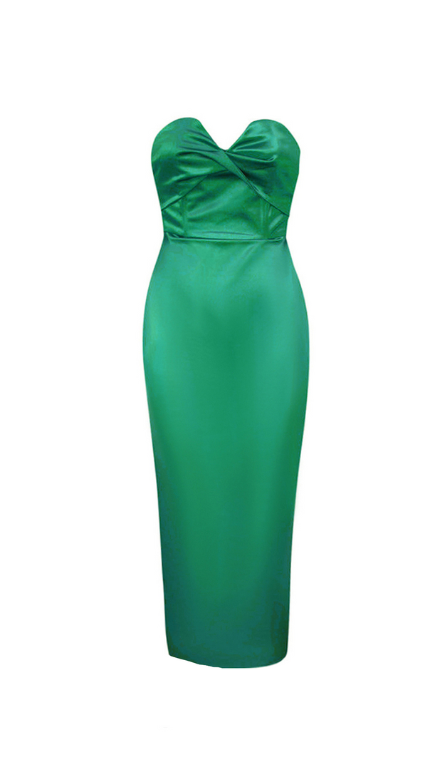 AIIZIE BACKLESS SPLIT TWIST-FRONT BODYCON MIDI DRESS IN GREEN - product image