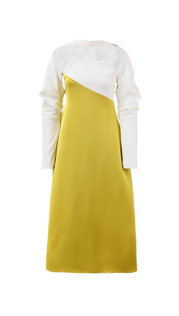 AIIZIE ARLENE YELLOW LONG SLEEVED CUT OUT SILK TAFFETA MIDI DRESS - product image