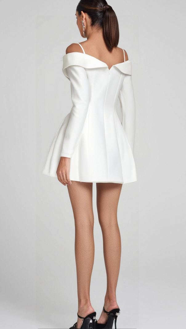 AIIZIE OFF-SHOULDER PLEATED TRIM MINI DRESS IN WHITE - product image