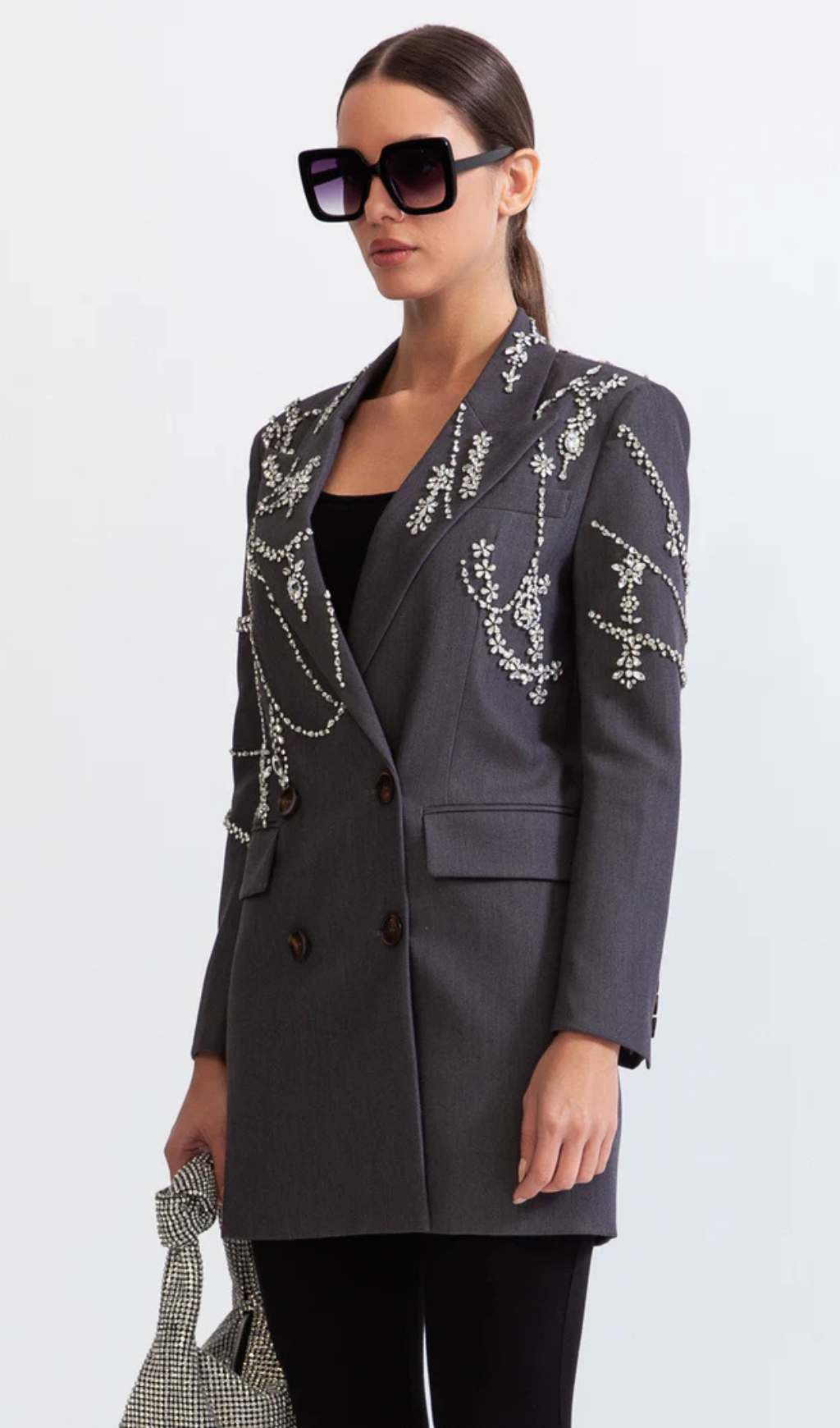 DOUBLE BREASTED LONG BLAZER WITH JEWELS