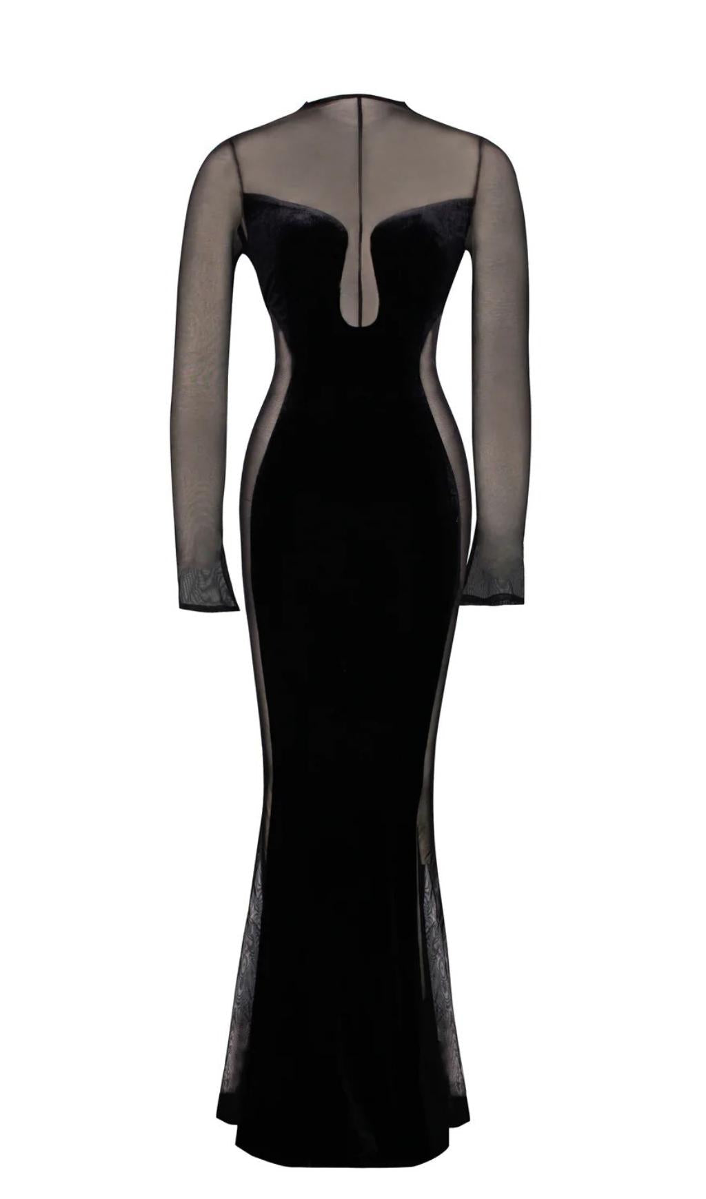 LANGÄRMELIGES MAXIKLEID AUS SPITZE