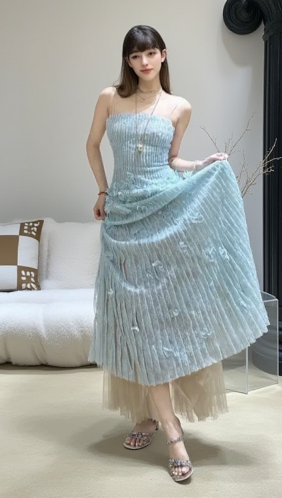 FLORAL LACE STRAP MIDI DRESS