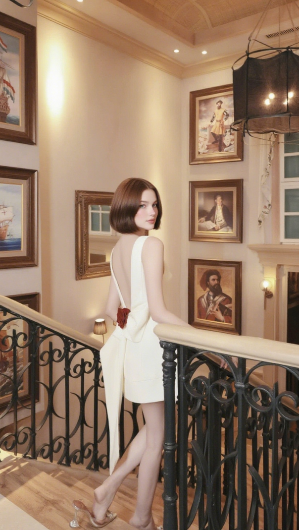 AIIZIE JOANNA BACKLESS FLOWER BOW EMBELLISHED MINI DRESS IN WHITE - product image