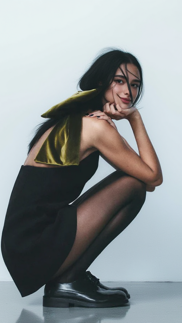 AIIZIE VELVET BOW MINI DRESS IN BLACK - product image
