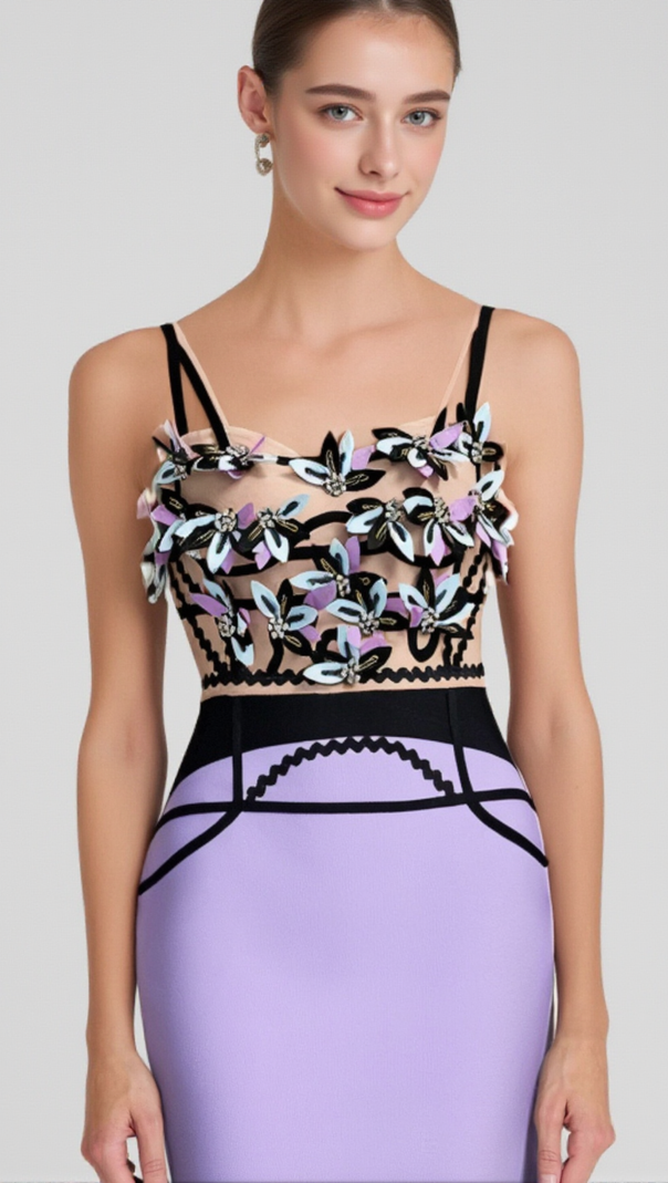 AIIZIE CRYSTAL BEADED APPLIQUE MIDI BANDAGE DRESS - product image