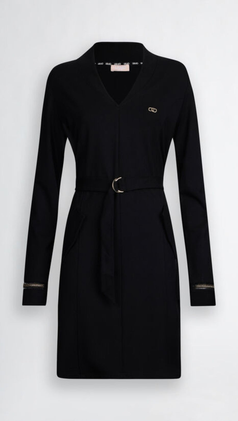 Geripptes Minikleid mit V-Ausschnitt in Schwarz