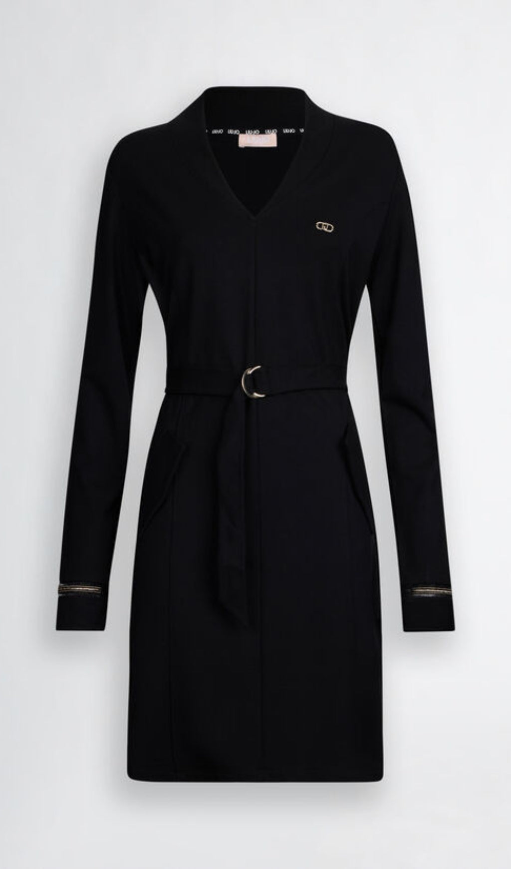 Geripptes Minikleid mit V-Ausschnitt in Schwarz