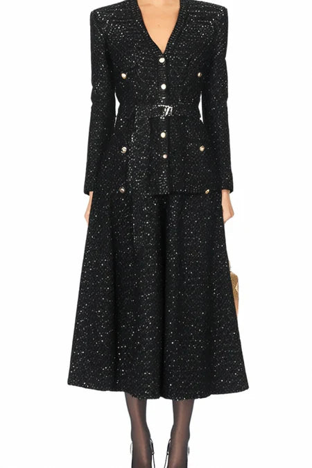 Schwarze Strickjacke mit Pailletten und V-Ausschnitt