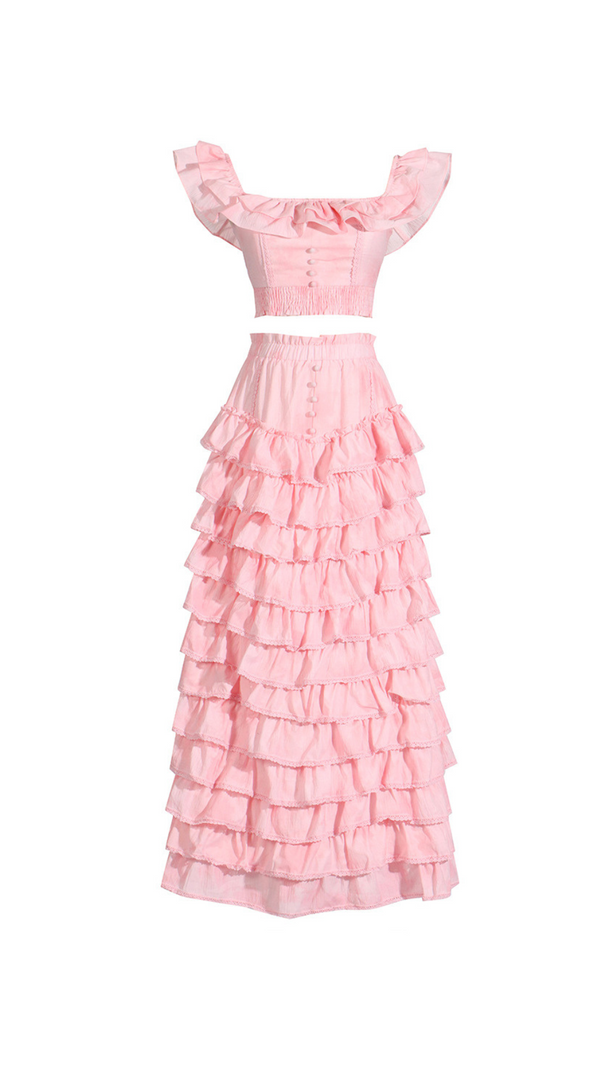 AIIZIE CATHY MULTI-LAYER RUFFLE MAXI DRESS SUIT IN PINK - product image