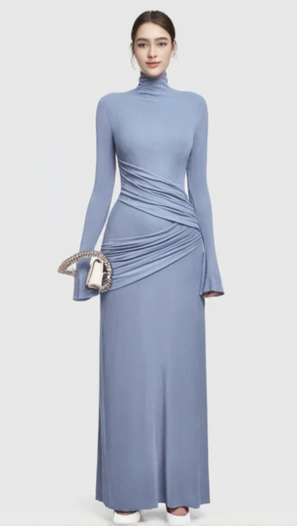 AIIZIE HALF TURTLENECK PLEATED BODYCON MAXI DRESS - product image