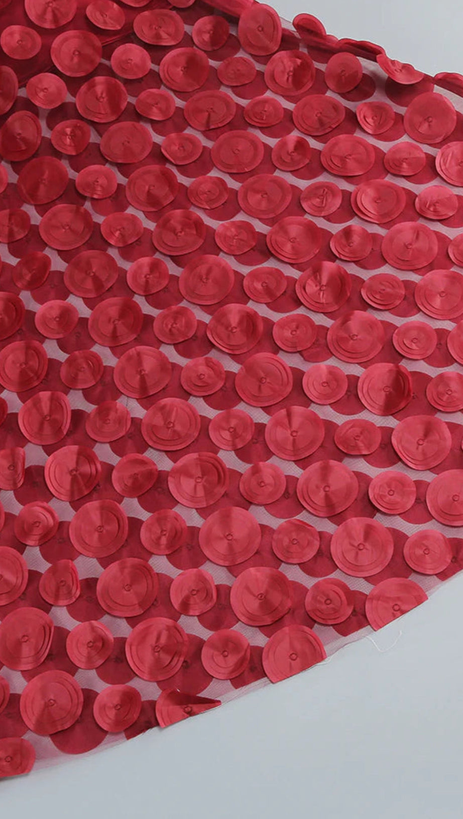 NODIN STRAPLESS DOT MESH MAXI DRESS IN RED