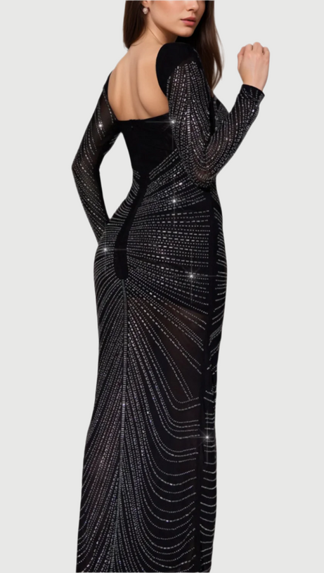 LONG SLEEVE CRYSTAL MAXI DRESS