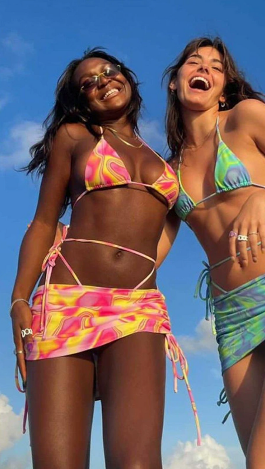 PRINTED BIKINI TOP SKIRT TWO PIECE SET IN PINK YELLOW