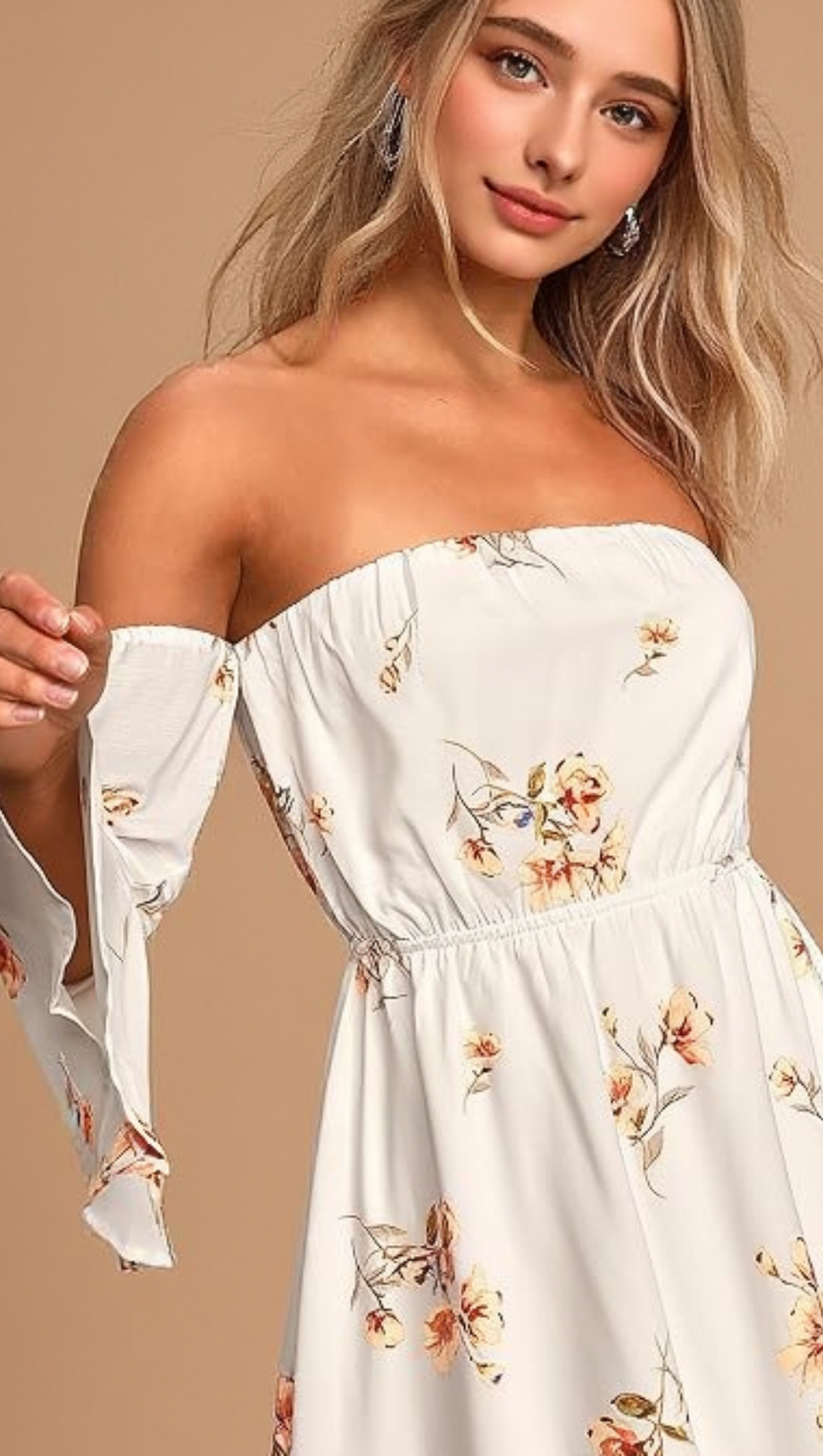 FLORAL VISCOSE OFF SHOULDER WOMEN'S MINI DRESS