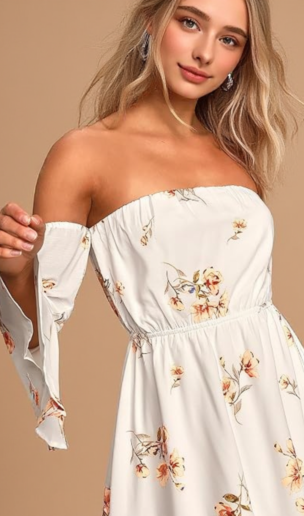 FLORAL VISCOSE OFF SHOULDER WOMEN'S MINI DRESS