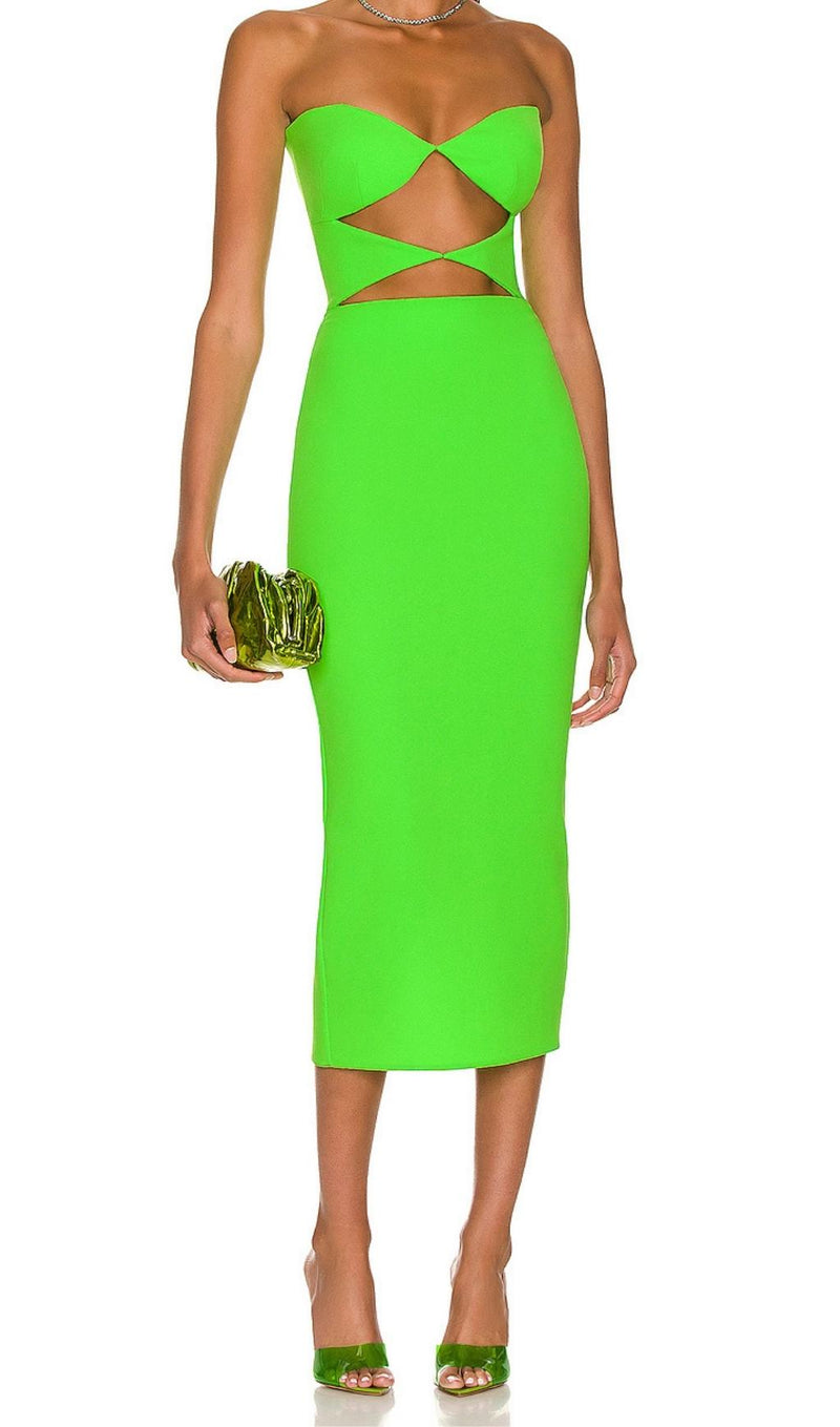 CUT OUT STRAPLESS MIDI DRESS