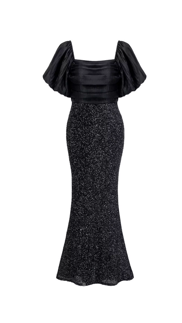 AIIZIE MARIA BLACK BOW SEQUINS EMBELLISHED MAXI DRESS - product image