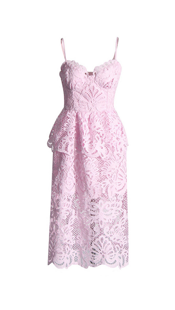 AIIZIE EVELYN CUT OUT LACE LAYERING MIDI DRESS IN PINK - product image