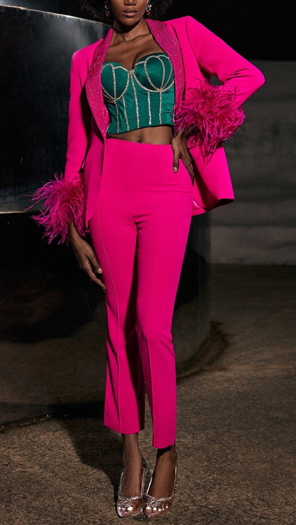 AIIZIE RHINESTONE FEATHER BLAZER IN PINK - product image