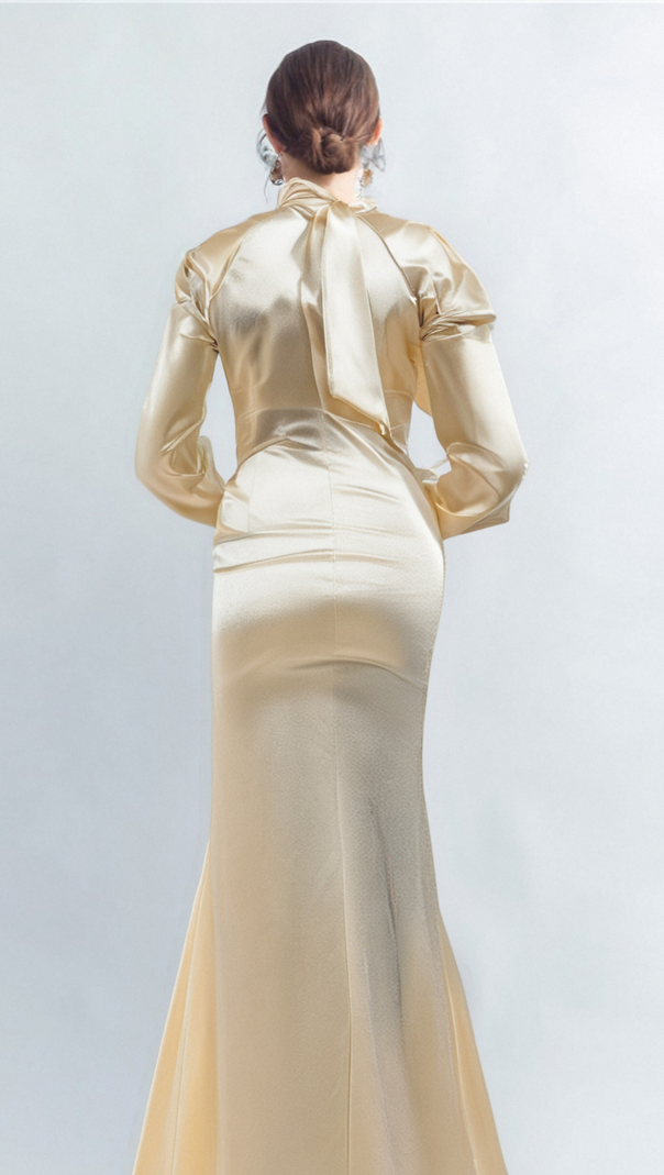AIIZIE RAE CHAMPAGNE ONE-SHOULDER RUFFLE EMBELLISHED MAXI DRESS - product image