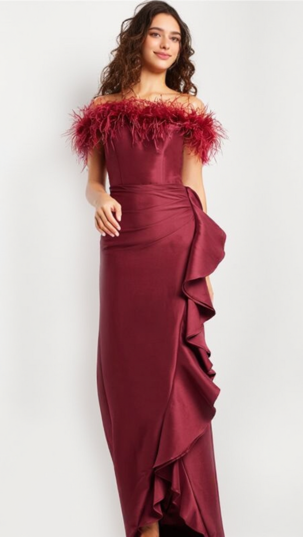 AIIZIE DRAPED SHEATH FEATHER DETAIL MAXI DRESS IN RED - product image