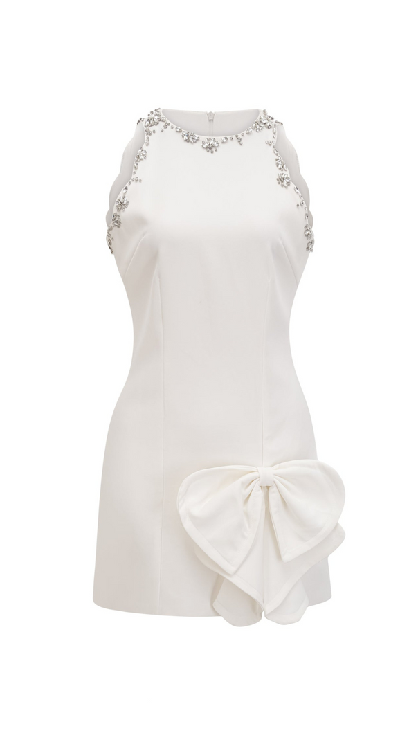 AIIZIE CRYSTAL BOW-DETAIL MINI DRESS IN WHITE - product image