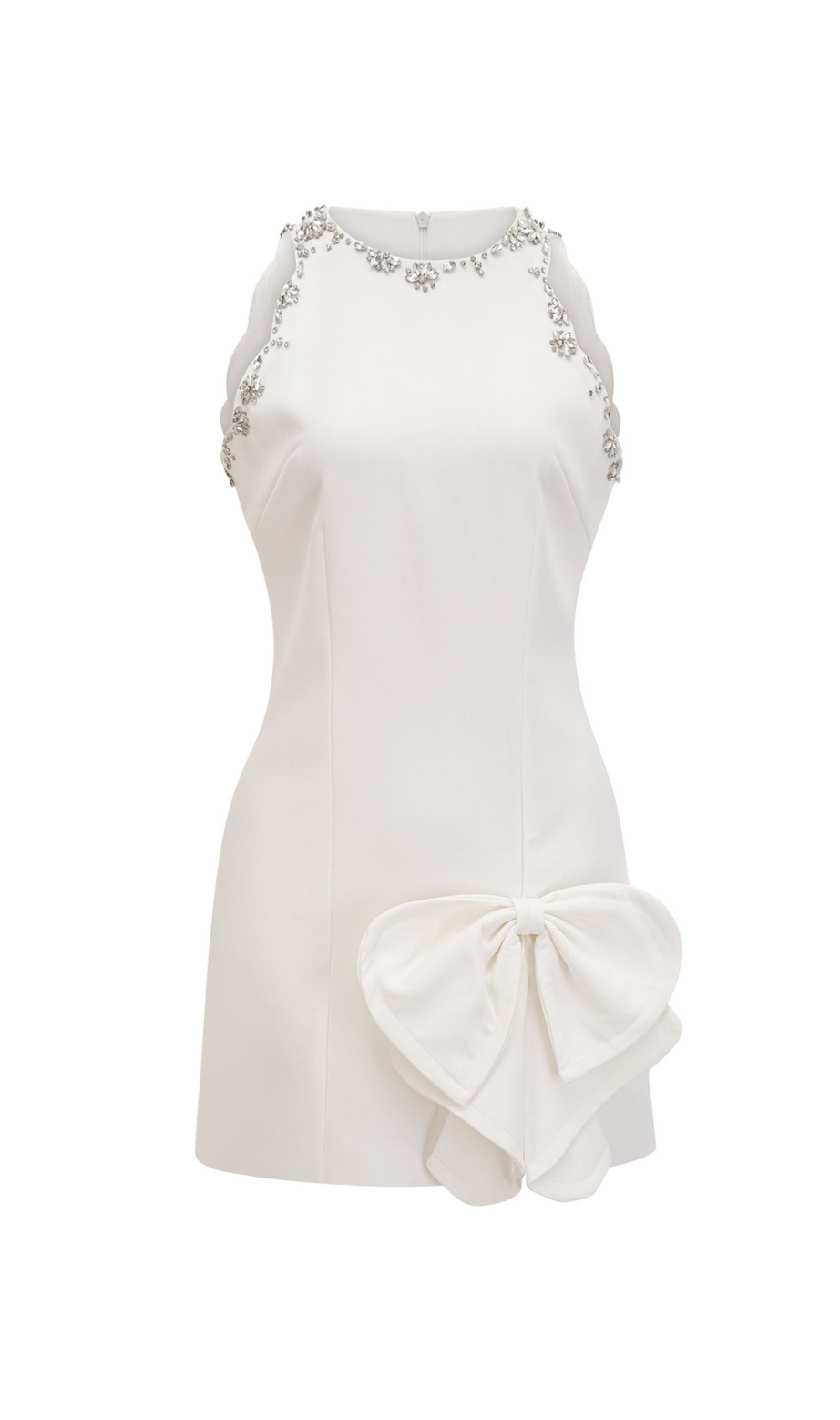 MINIKLEID MIT KRISTALLSCHLEIFE IN WEISS