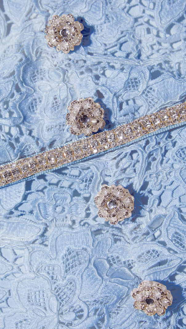 AIIZIE BLUE CORD LACE BOW MIDI DRESS - product image