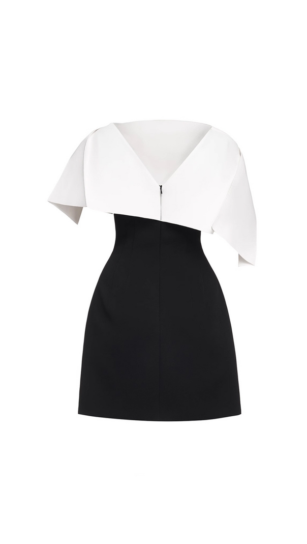 AIIZIE A-LINE BLACK MINI DRESS WITH ASYMMETRICAL SHOULDER PLEAT - product image