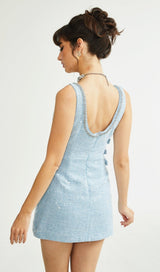 BLUE BOUCLE CUT OUT MINI DRESS