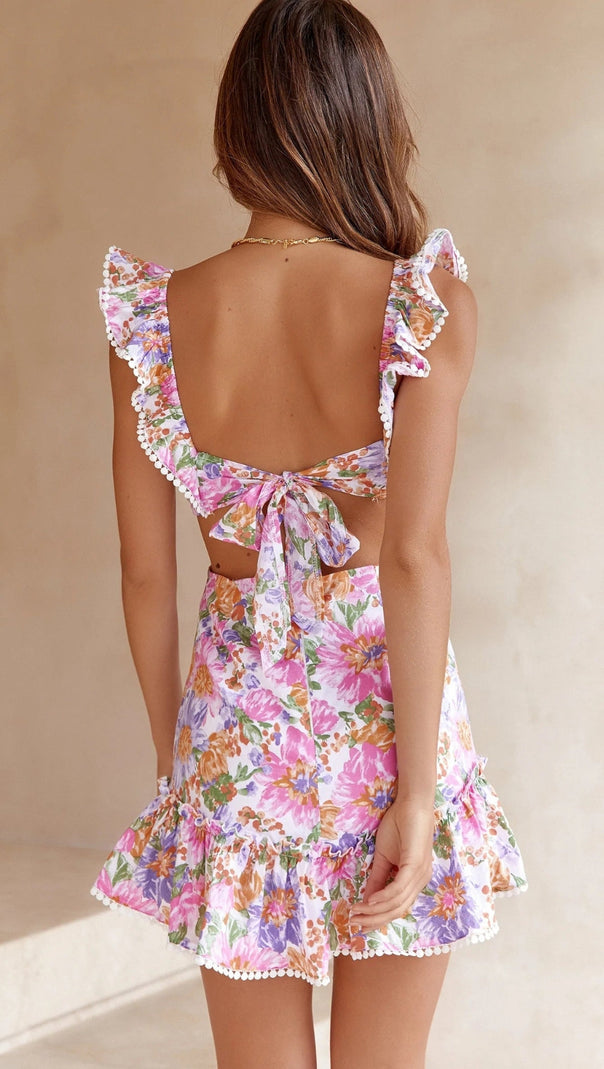 AIIZIE SQUARE NECK FLORAL RUFFLED MINI DRESS - product image
