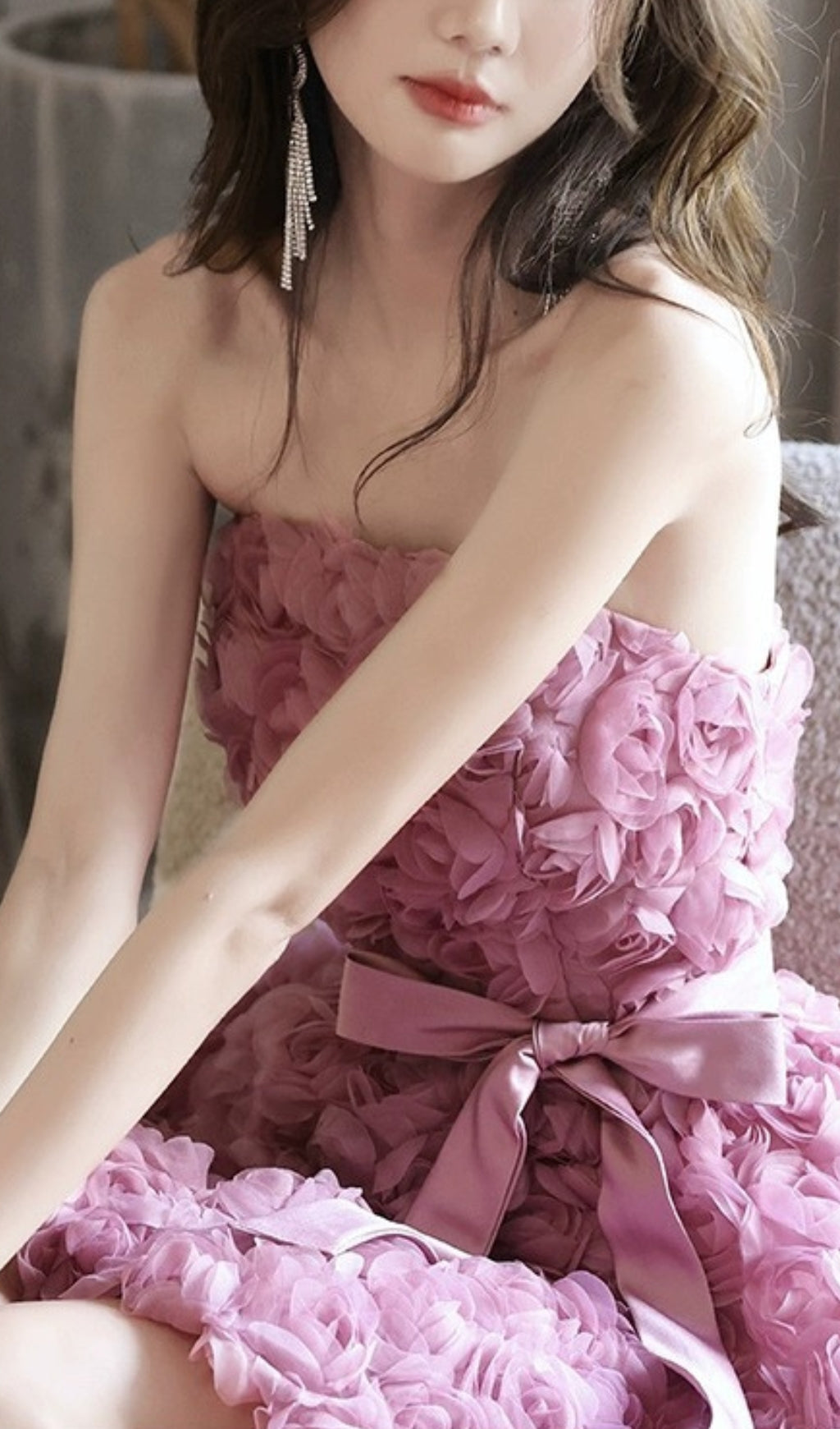 AIIZIE ROSE FLOWER STRAPLESS MINI DRESS - product image