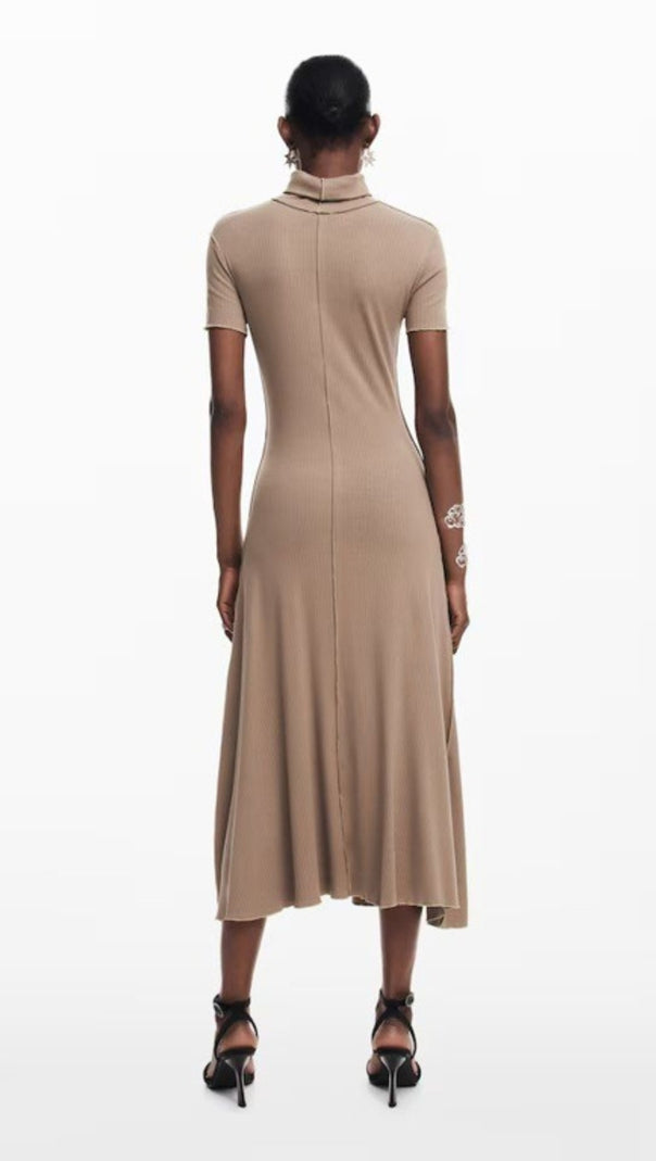 AIIZIE CAMEL BODYCON MIDI DRESS WITH HIGH NECK - product image
