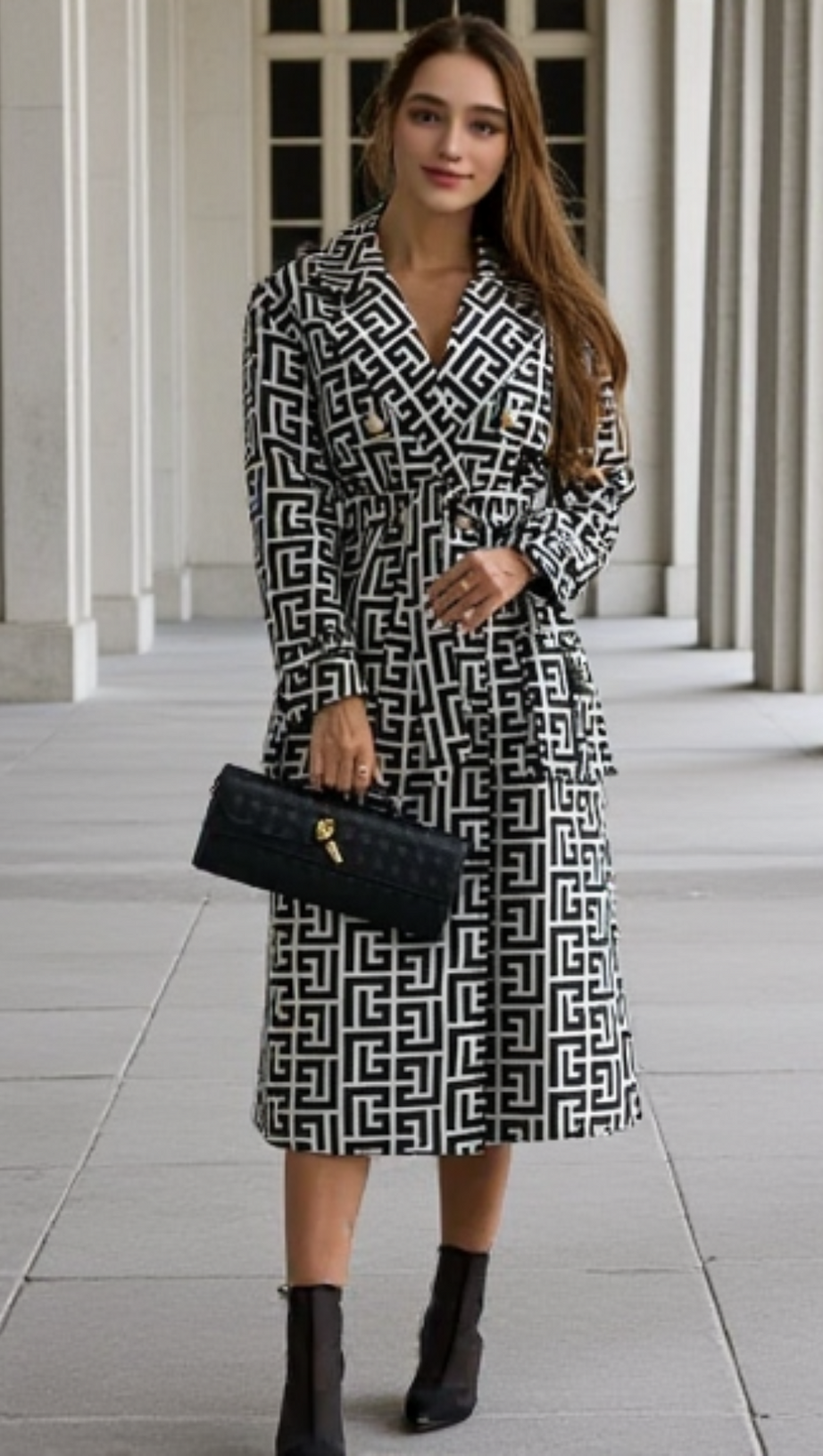 TRENCH NERO CON MONOGRAMMA