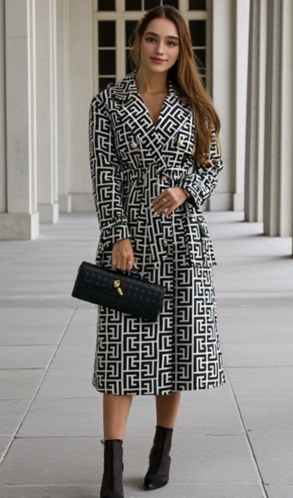 TRENCH NERO CON MONOGRAMMA