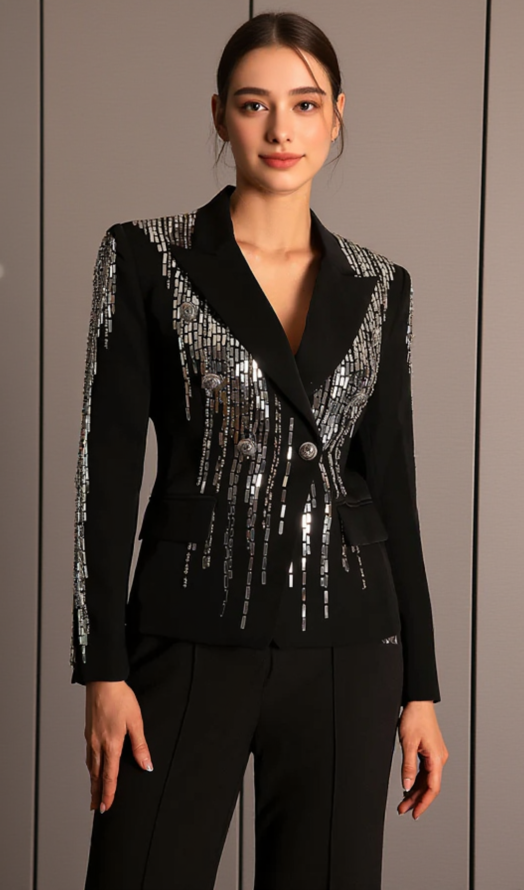 BLAZER DOPPIO PETTO CON REVERS E STRASS FAIDRA NERO
