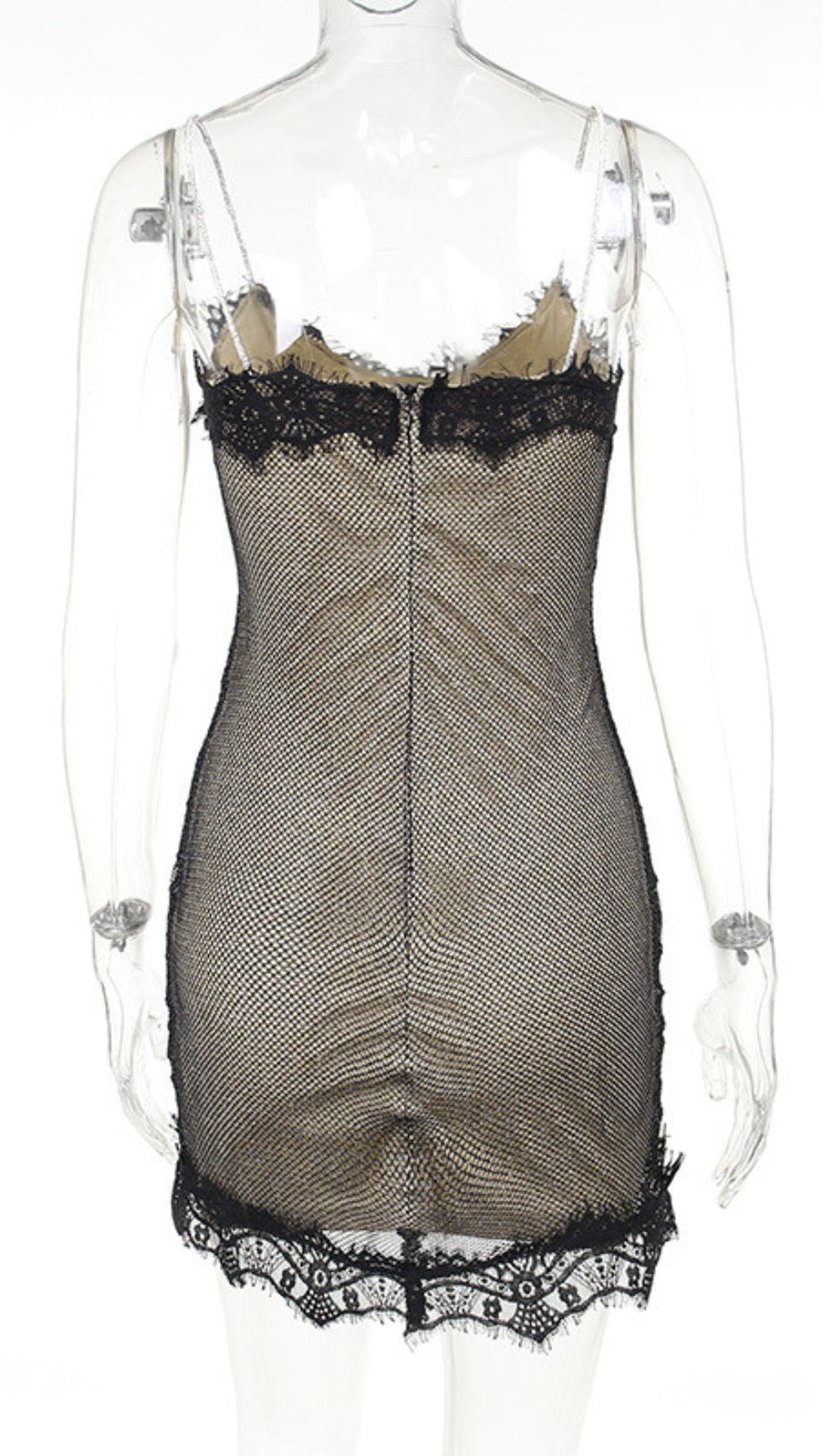 LACE PATCHWORK HOLLOW DIAMOND MINI DRESS