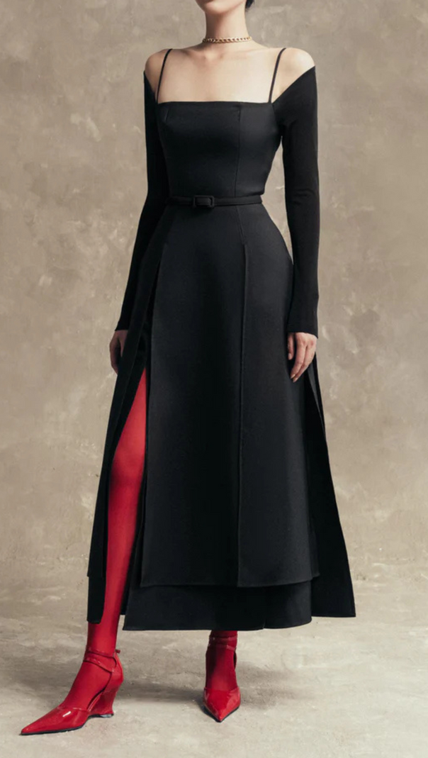 AIIZIE PHANTOM FRINGED MIDI DRESS IN BLACK - product image